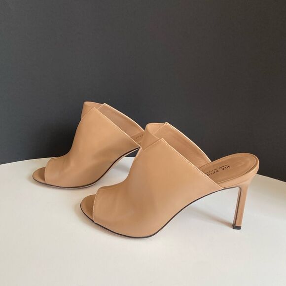 Via Spiga Leather Tan Slip on high heels, open toes sandals 6.5M - Picture 1 of 8